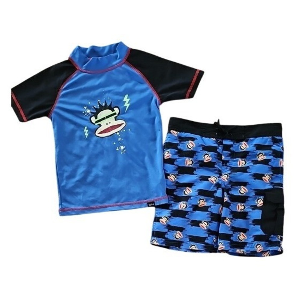 Paul Frank Julius Monkey Blue Black Rash Guard Swim Trunks Set Kids 3T